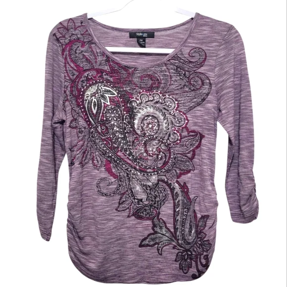Style & Co Women's Purple Paisley Sequin Top Size Petite Medium - Picture 1 of 5